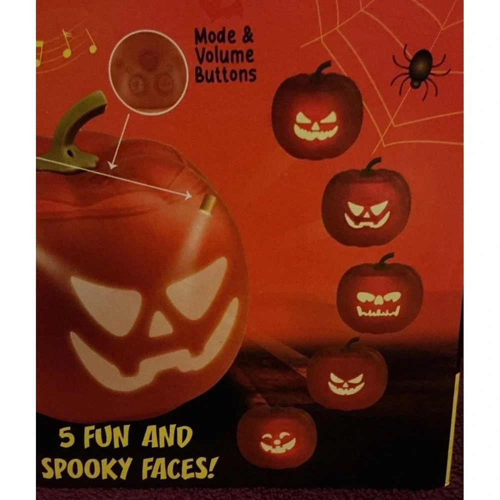 Animated Pumpkin‎ Music With 5 Fun And Spooky Faces Built-in Speakers LEDs NIB
